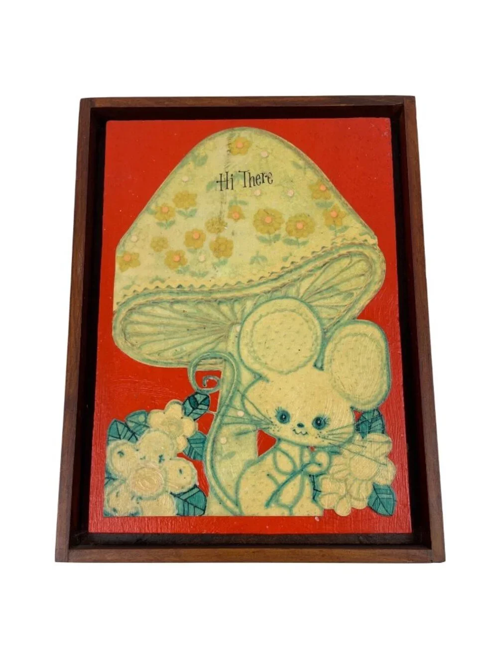 Vintage Decoupage Wall Art With Woodland Mouse & Mushroom Design In Wooden Frame